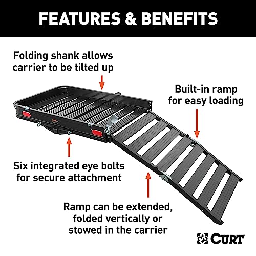 CURT 18112 50 x 30-1/2-Inch Black Aluminum Hitch Cargo Carrier with Ramp, 2-in Folding Shank by CURT - Image 4
