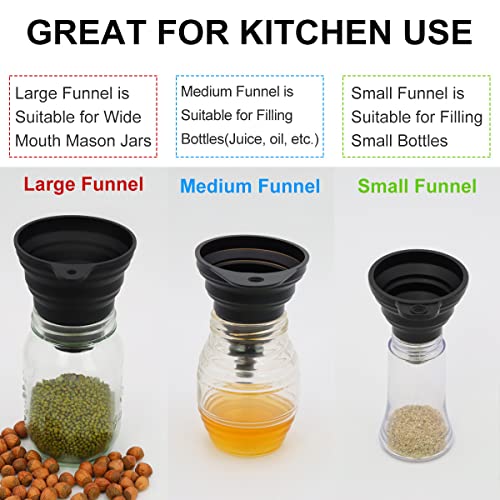 3 Sizes of Kitchen Funnel Set, Food Grade Funnels for Filling Bottles, Premium Silicone Collapsible Funnel for Transferring Liquid, Powder Transfer, Large Wide Mouth Canning Funnel, Small Funnel, HPWT - Thumbnail 4