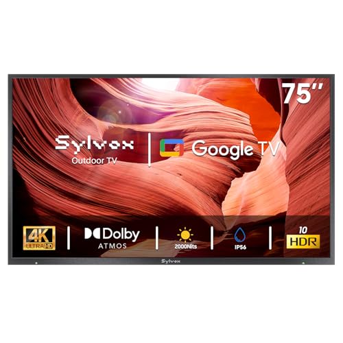 SYLVOX Outdoor TV, 75 inch 2000 nits Full Sun Outdoor TVs, Weatherproof TV