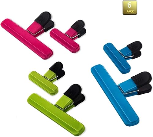 Miniatura 7 de Paquete de 6 clips resistentes para bolsas de chips (3 grandes y 3 tamaños pequeños) clips de sellado de bolsas de plástico hermético, agarre de