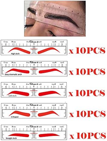 CHOOSE-IT Eyebrow Ruler Sticker Microblading Stencils Eyebrow Shaping Stencils Microblading Supplies Disposable Adhesive Eyebrow Template Permanent Makeup Measure Tool 50Pcs Different Shapes(5 Shapes)
