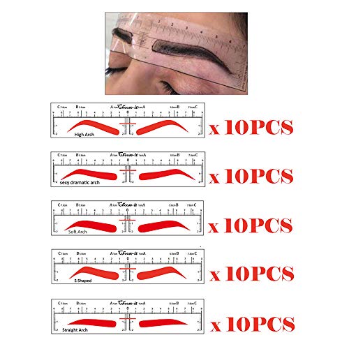 CHOOSE-IT Eyebrow Ruler Sticker Microblading Stencils Eyebrow Shaping Stencils Microblading Supplies Disposable Adhesive Eyebrow Template Permanent Makeup Measure Tool 50Pcs Different Shapes(5 Shapes)