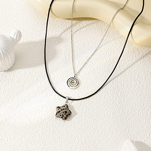 Yuoos Beach Punk Necklace Set Indie Stuff Natural Star Shape Stone Choker Gothic Y2K Swirl Pendant Necklace for Women Summer3