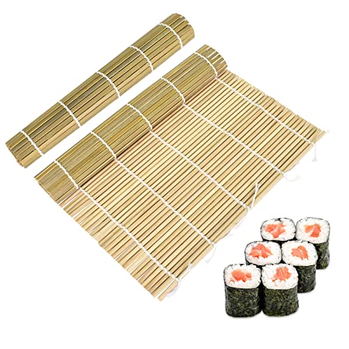 Cozlly 2 Pz Esterilla de Bambu para Sushi, 24 x 24 cm Maquina para Enrollar Sushi, Natural, Reutilizable, Tapete para Sushi, Herramienta para Hacer Sushi