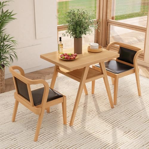 PADMA HOUSEBistro Stacking Table Chair Set of 3, Wood Leather Small Dining Table & Chair Set, Nesting Table Chair Set for Tavern, Balcony, Dining, Indoor, Patio