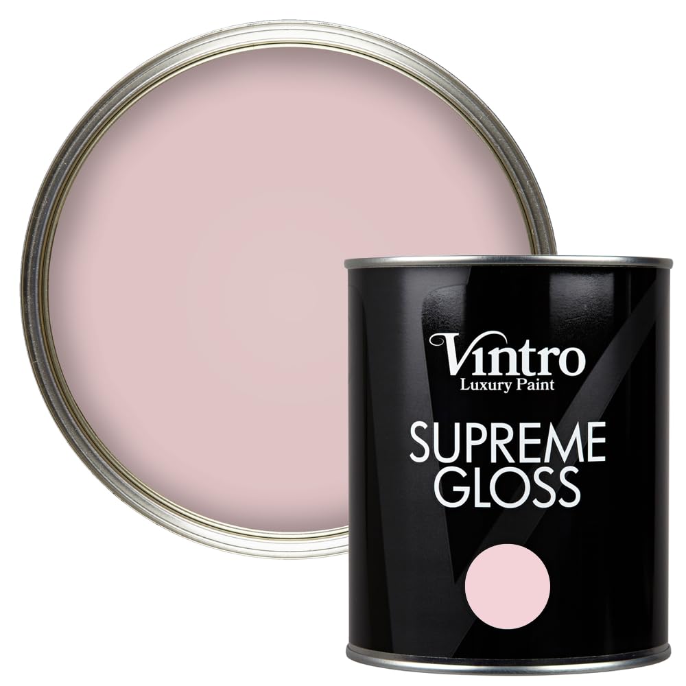 Vintro Paint | Gloss Paint | for Walls | Wood | Trim | Gloss Furniture Paint | Interior & Exterior Use. 1 Litre (Light Pink - Madame de Pompadour) — image 1