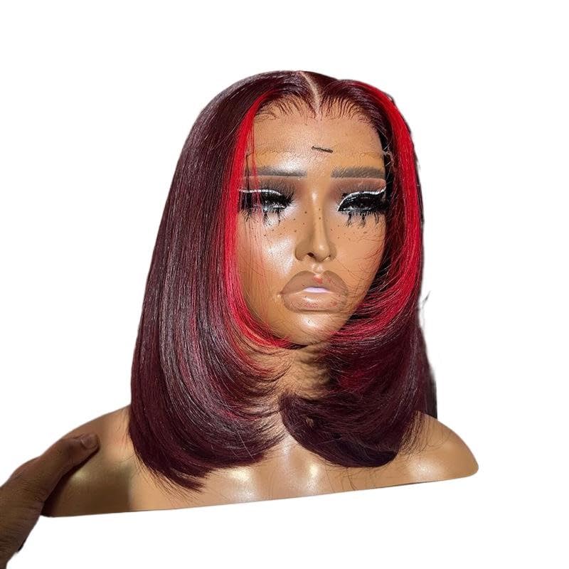 99j Burgundy Bob Wig Human HaIr Wigs 4x4 Lace Front Wigs for Black Women Straight Burgundy Human Hair Pre Plucked 180% Density Transpaent Lace Frontal Wig