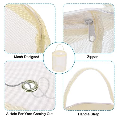 Image of PATIKIL Yarn Storage Bag, Portable Crochet Knitting Bag Case Skein Ball Holder Mesh Basket Organizer Tote for Sewing Craft Projects, Beige
