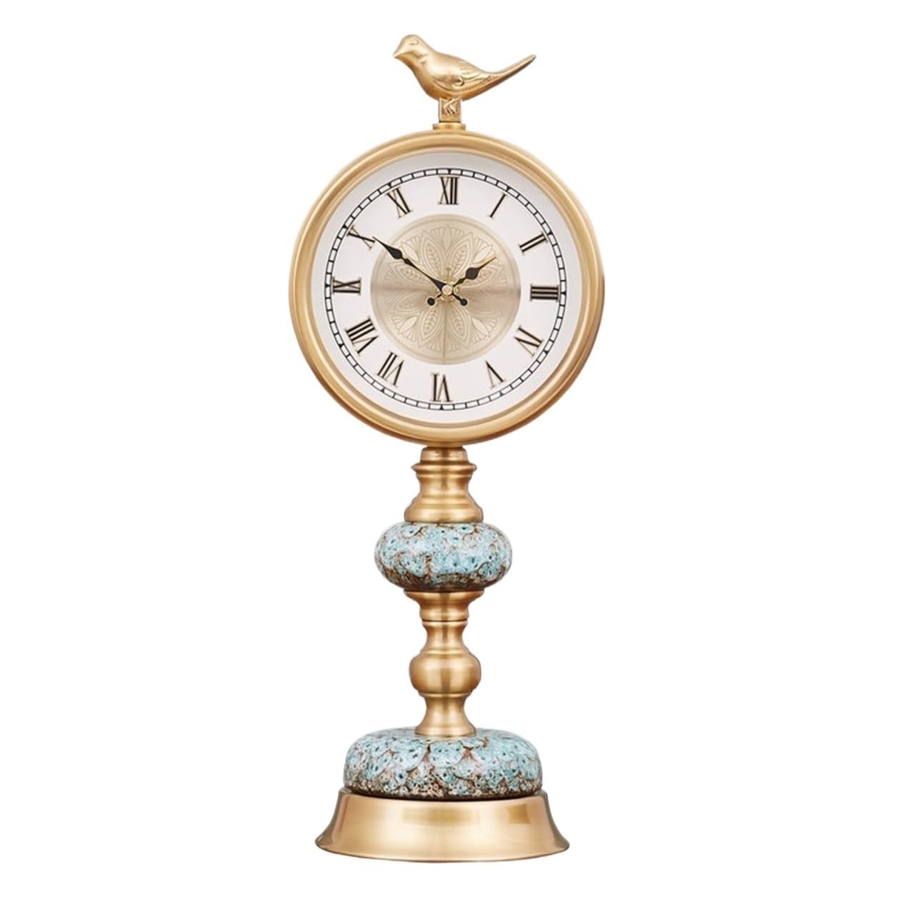 VHdryEDT Vintage Mantel Clock Fireplace Vintage Decorative Table Clock Battery Operated Desk Ceramic Base For Office Home Easy To Read(Gold-Roman,48x19x15.5cm)