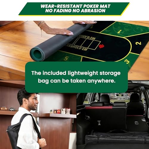Image of PATPAT Blackjack & Poker Mat for Table Wear Resistant Rubber Mat Anti-Slip Table Mats for Poker Games (120CM*60CM Green)