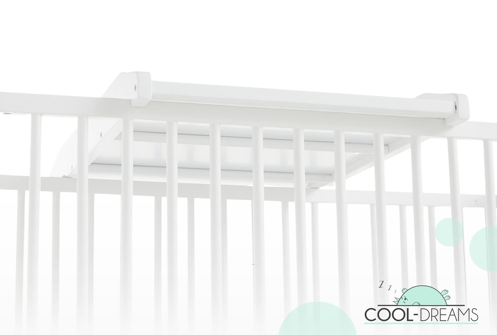 Cambiador de bebé de madera Maya para cuna 120x60 cm o maxicuna 140x70 cm, lacado en blanco con pintura al agua CoolDreams