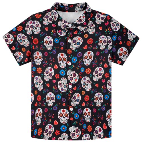 Image of uideazone Boys Novelty Print Short Sleeve Button Down Hawaiian Shirt 5-14Y