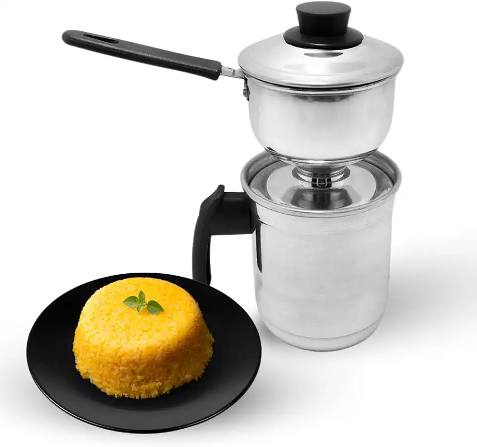 Cuscuzeira Individual de Alumínio Polido, 23 cm de Altura, Cozimento Uniforme, Ideal para Porção Individual