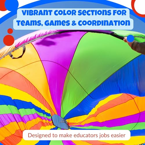 Image of Activejoy - Parachute for Kids - 8ft /12ft / 16ft / 20ft / 24 ft / 30ft - Rainbow Parachute Toy with Handles - Great for Gym Class, Field Day & Outdoor Games