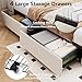 Queen Bed Frame with 4 Drawers and Storage Headboard, Upholstered Platform Bed Frame Queen Size with Led Lights and Handy Charging Station, No Box Spring Needed, Easy Assembly, Noise Free, Beige