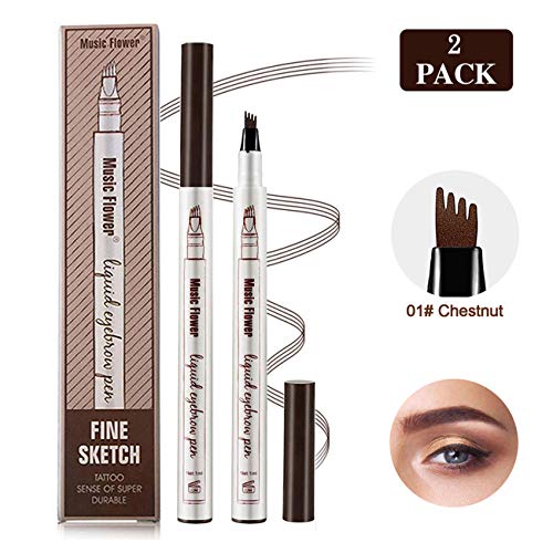 Eyebrow Tattoo Pen -Afaston microblade pen Microblading Eyebrow Pencil with a Micro-Fork Tip Applicator Creates Natural Looking Brows Effortlessly and Stays on All Day -2 pcs(Chestnut)