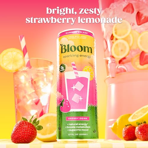 Image of Bloom Nutrition Sparkling Energy Drink - Natural Caffeine, Zero Sugar, 180mg Caffeine - Antioxidant-Rich with Green Coffee Bean, Green Tea Extract, Prebiotics - Summer Splash - 12oz 12 Pack