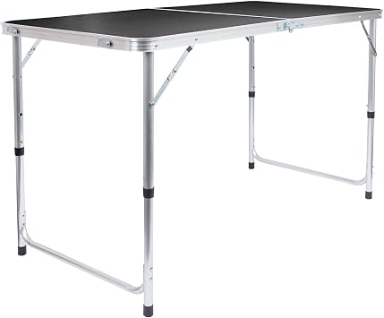 Harbour Housewares 120cm 4ft Height Adjustable Aluminium Folding Picnic Table - Black - 1x 4-Seater Foldable Portable Outdoor Garden Patio Camping BBQ Dining Trestle Furniture