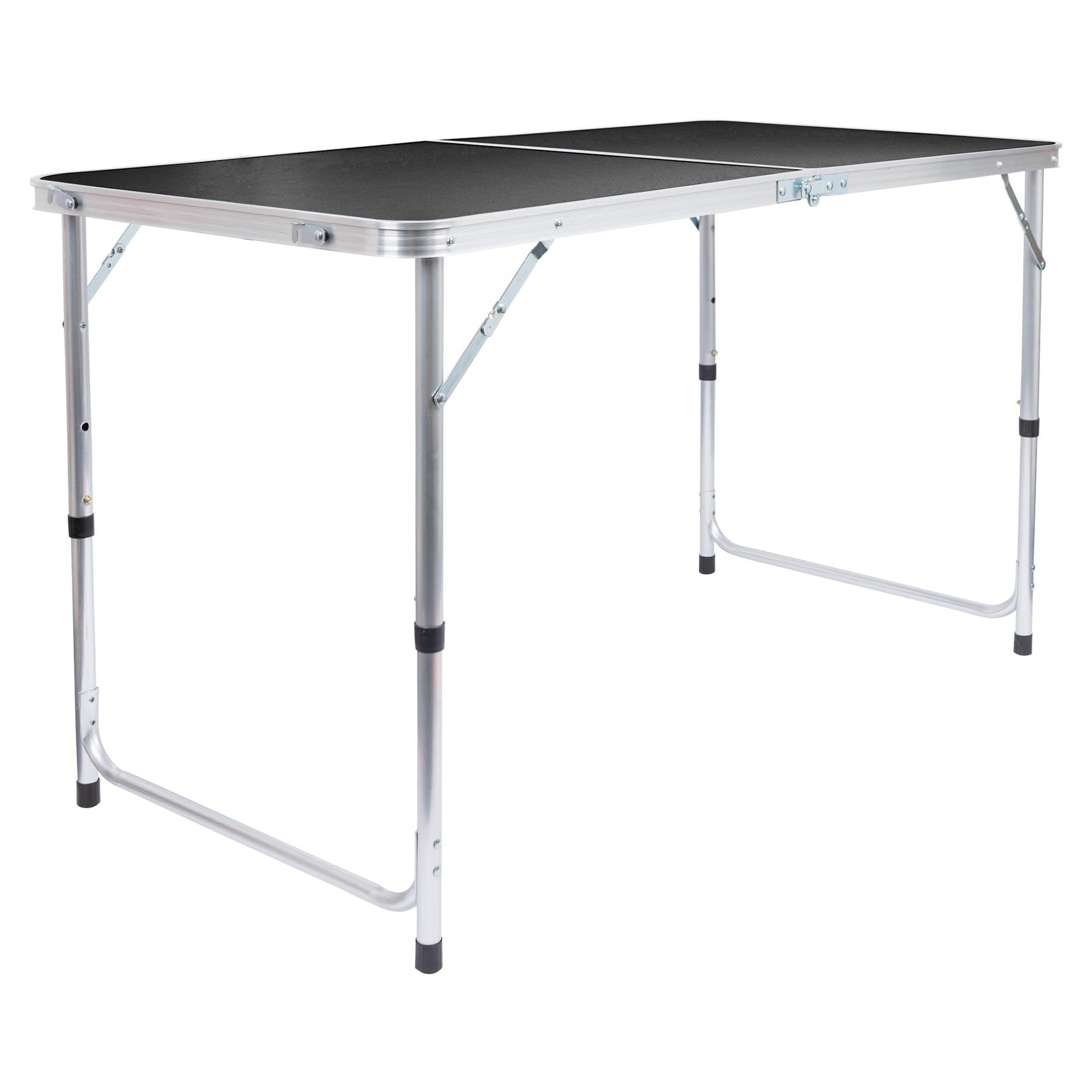 Harbour Housewares 120cm (4ft) Height Adjustable Aluminium Folding Picnic Table - Black - 1x 4-Seater Foldable Portable Outdoor Garden Patio Camping BBQ Dining Trestle Furniture