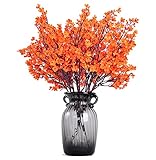 JAKY-Global Babys Breath Orange Silk Artificial Flowers 6 Bundle European Fake Silk Plants Decor Wed