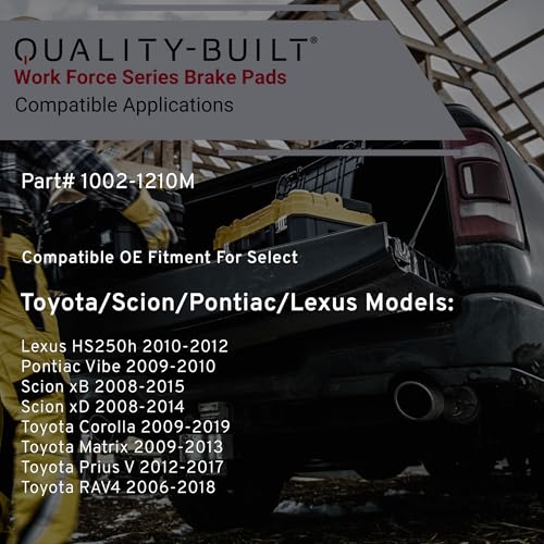 QUALITY-BUILT Front Semi-Metallic Brake Pads, Work Force 1002-1210M, Compatible with 2006-2019 Lexus/Pontiac/Scion/Toyota (Corolla,HS250h,Matrix,Prius V,RAV4,Vibe,xB,xD) by Quality-Built - Used condition - Image 3