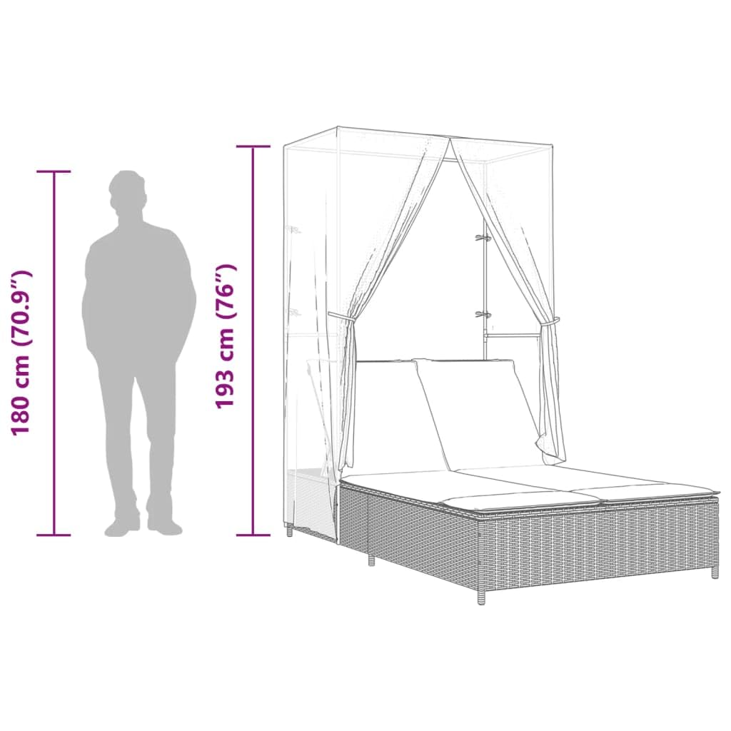 vidaXL Tumbona Doble con Techo y Cortinas ratán sintético Negro