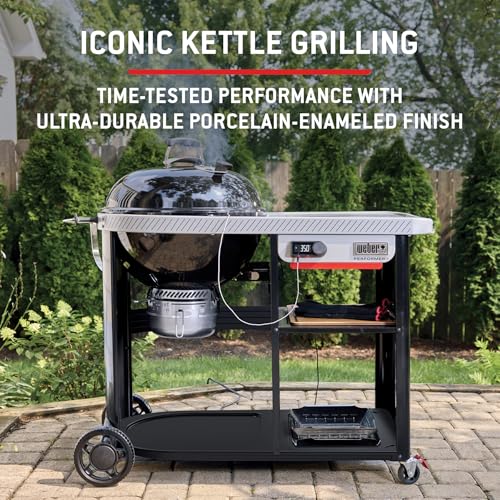 Image of Weber Performer 22‑Inch Premium Smart Charcoal Grill for Outdoor Cooking - Black, Porcelain-Enameled Finish, Wi-Fi Enabled with Prep Table, Weber Works Side Table & Side Rail, Kettle