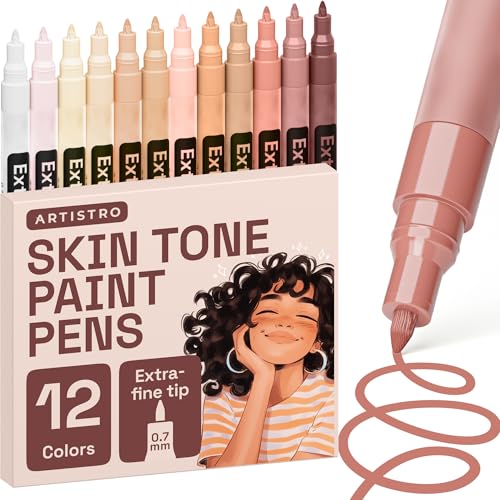 ARTISTRO 12 Skin Tone Paint Pens for Glass Marking Rock Painting Ceramic Wood Fabric Scrapbooking DIY Craft Making Coloring - Acrylic Paint Markers Extra-Fine Tip 0.7mm