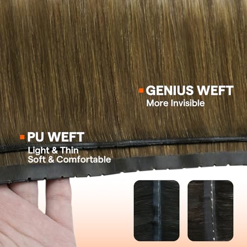 Image of Full Shine Butterfly Weft Hair Extensions 20 Inch 100G Brown Balayage | Ombre Brown To Medium Blonde mix ash brown Balayage, PU Hole Weft, Adds Volume, Date Night Styling, Natural Full Look