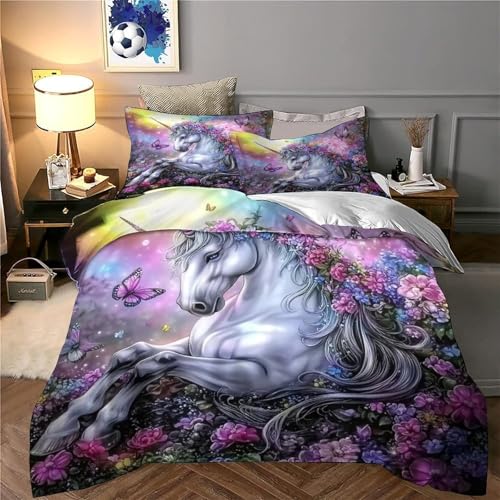 Parure de lit licorne effet magie florale 3D pour chambre - 6