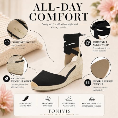 Image of Women's Espadrille Wedge Sandals Closed Toe Lace-Up Shoes