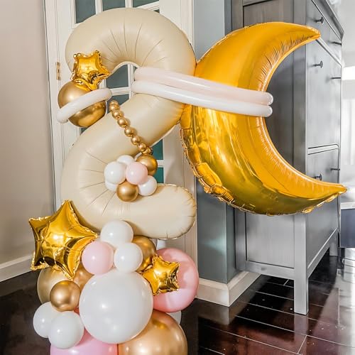 Image of Moon and Star Balloons New Years Balloons Five Angle Stars Foil Myalr Balloon for Happy New Year Eve Ramadan Baby Shower Bridal Wedding Engagement Birthday Anniversary Party Decoration Supplies
