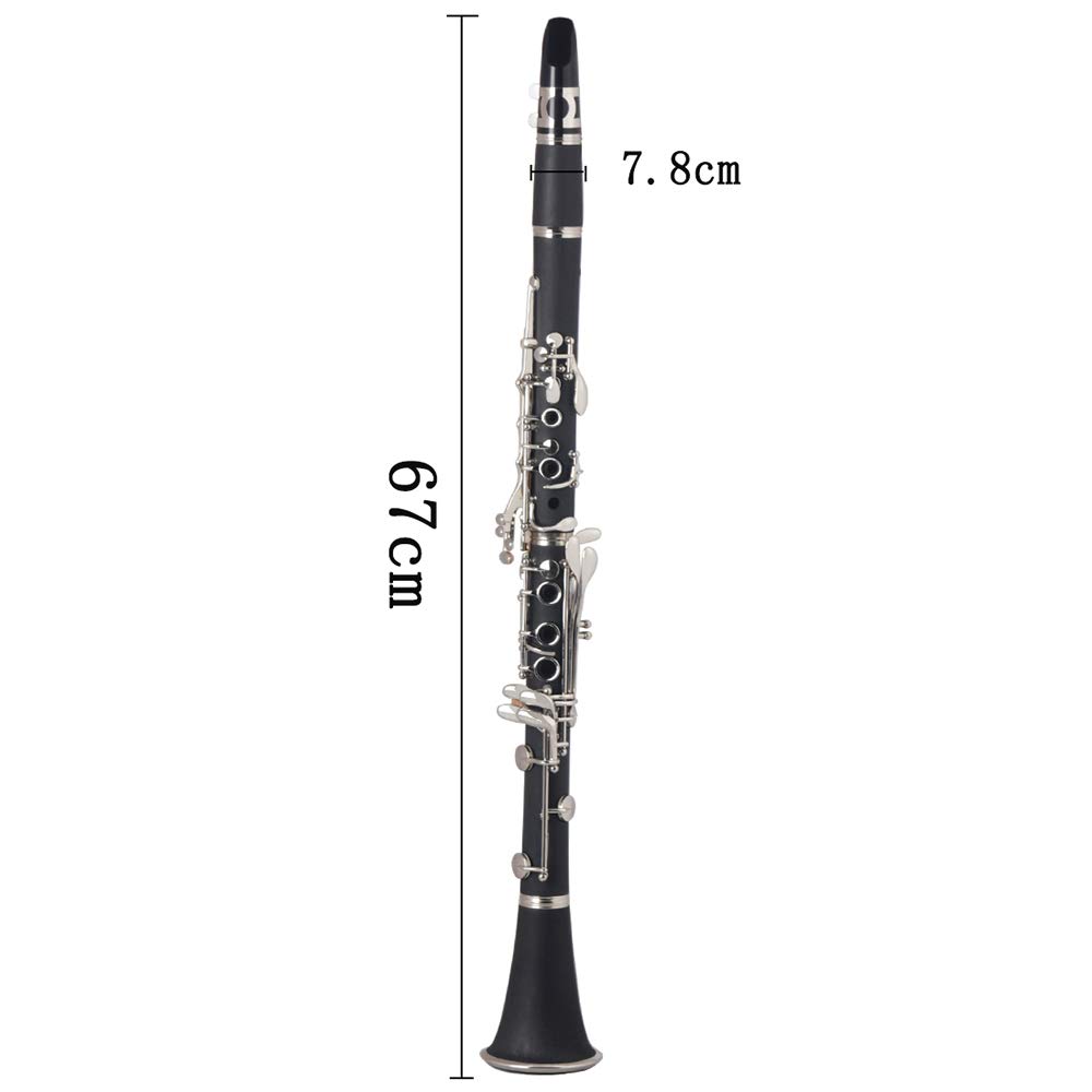 Clarinetto piatto in Sib in bachelite nera, strumento a fiato con chiavi argentate, custodia per il trasporto, panno per la pulizia, cacciavite, per principianti, studenti e professionisti