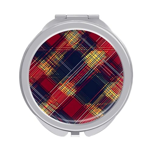 Tartan Plaid Pattern Portable Makeup Mirror Compact Folding Travel Cosmetic Pocket Size with 2X Magnification