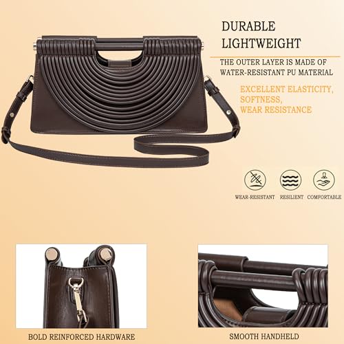 Image of Trendy Woven Evening Clutch Purse Half Round Designer Shoulder /Crossbody Bag Top-Handle Satchel Handbags