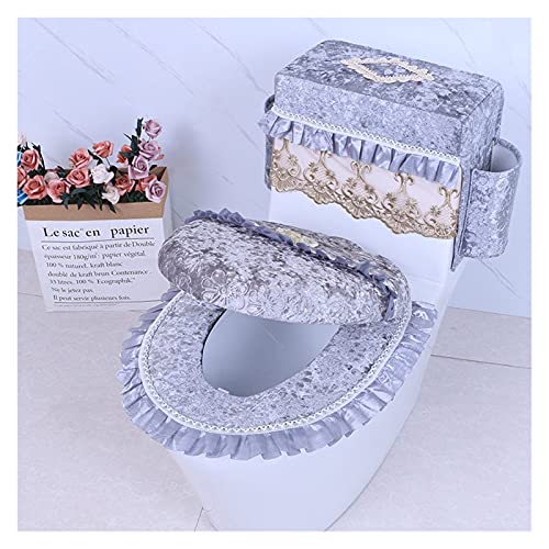 LJLCD Toilettenmatte 3 Teile/Satz Toilettensitzabdeckung weichen Toilettensitzkissen Staubabdeckung for Toilettenbehälter mit Aufbewahrungstasche WC-Ring Pad WC-Sitz Bequem, gesund und schön