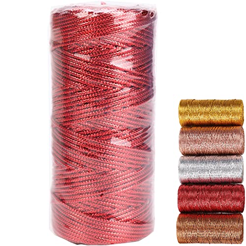 Cordon Dorado Cordón Metálico Hilo Dorado 100m Hilo de Oropel para Hacer Manualidades Envolver Regalos o Decoración de Árbol de Navidad Etiquetas de Regalo 1 Rollo (Rojo)