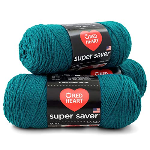 Image of RED HEART Super Saver 3-Pack yarn, REAL TEAL 3 Pack