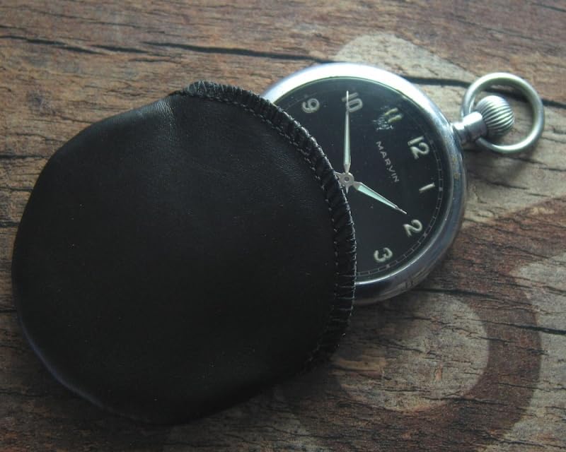 Image of BUZZUFY Black Leather Pouch for Pocket Watch 60 mm, Opening 50 mm