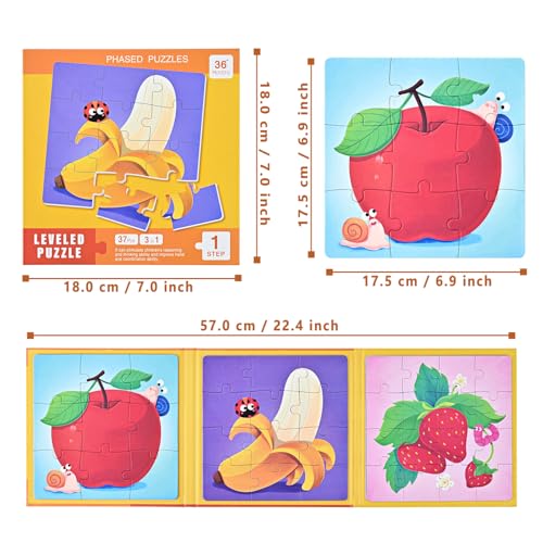 Rompecabezas magnéticos D-KINGCHY para niños de 3 años en adelante, libro de rompecabezas 3-en-1 con 9, 12 y 16 piezas, rompecabezas de viaje para niños de 3, 4, 5, 6 y 7 años, regalo de cumpleaños (tema frutas) miniatura 2