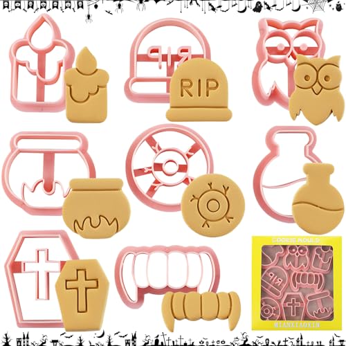 Shinybox Moldes Galletas Halloween, 8 Piezas Halloween Forma 3D Cookie Cutter Set Moldes, Moldes para Galletas, Cortadores de Galletas de Halloween para la Masa de Galletas, DIY(E)