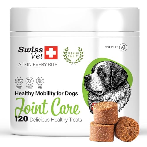 SwissVet Gelenktabletten für Hunde - 120 Kautabletten mit Grünlippmuschel, MSM, Glucosamin, Chondroitin & Collagen - Hochdosierte Gelenkunterstützung für Mobilität & Knorpel - Getreidefrei