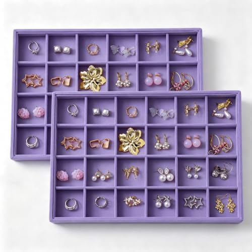 Image of Large Velvet Jewelry Tray Display Drawer Inserts 2 Pack