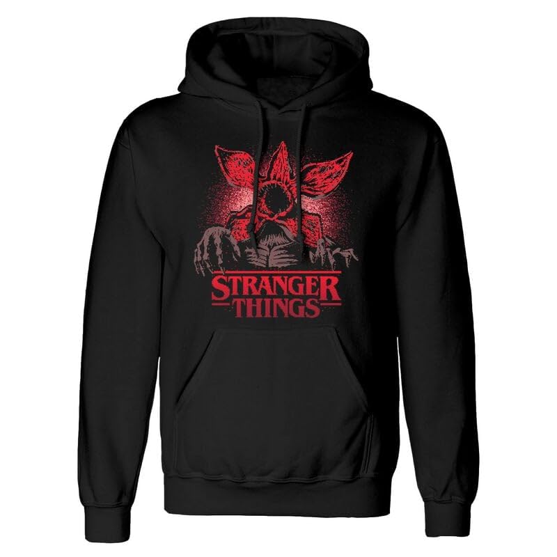 Stranger Things Pixel Demogorgon Uomo Felpa con Cappuccio Nero 80% Cotone, 20% Poliestere Regular