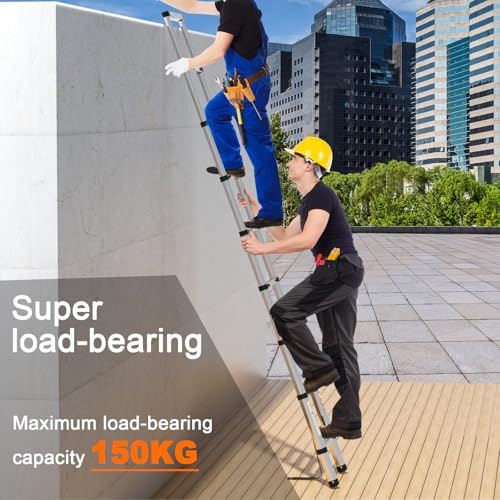 Telescopic Ladder 2.6m/8.5FT,Stainless Steel Lightweight Extension Ladder with Automatic Locking,Non-Slip Feet,Load 150kg/330lb,Multi-Purpose Collapsible Ladder for Household and Outdoor Working 5 Telescopic Ladder 2.6m/8.5FT,Stainless Steel Lightweight Extension Ladder with Automatic Locking,Non-Slip Feet,Load 150kg/330lb,Multi-Purpose Collapsible Ladder for Household and Outdoor Working - Image 5