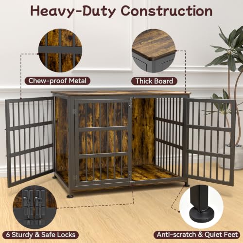 42" Dog Crate Furniture Large Breed Dog Crate Dog Kennels for Inside Wooden Dog Crates End Table Heavy Duty Indoor Combination Cage for Medium to Large Dogs Walnut - Image 5