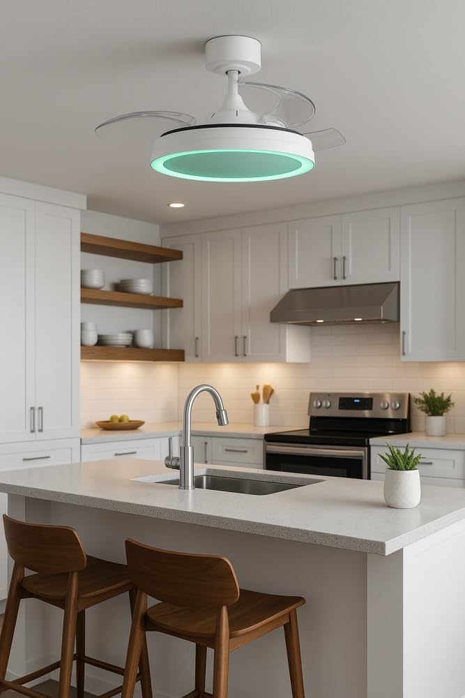 MeLiTec Deckenleuchte mit Ventilator, Deckenventilator mit Beleuchtung LED, leise, mit RGB-Licht, verschiedene Farbmodi, Timer- und Nachtlichtfunktion, dimmbar, DV07, weiß, Steuerung per Fernbedienung