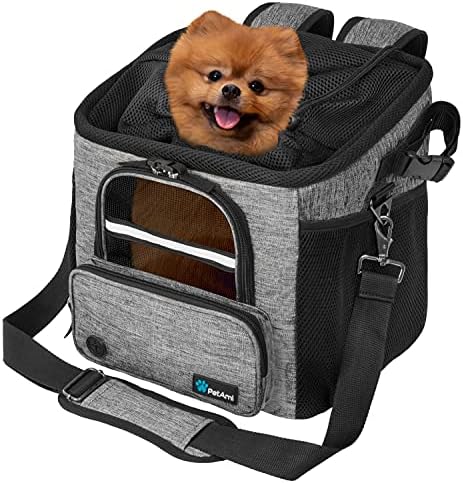 PetAmi Dog Bike Basket, Soft-Sided Ventilated Dog Bike Carrier Backpack, Dog Pet Bicycle Basket for Bike Handlebar, Small Medium Puppy Cat Kitten Car Booster Seat with Safety Strap (Gray)