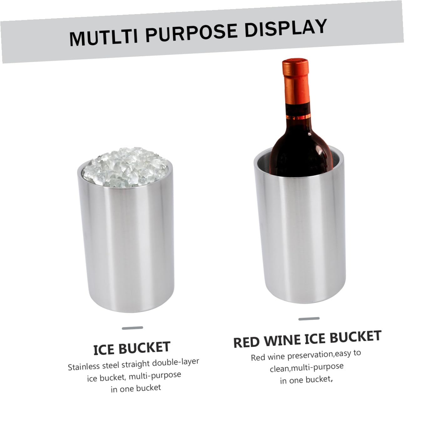 Cabilock 1 Pc Hielera Recta De Doble Capa Cubo Enfriador De Vino Cubos De Bebidas De Cerveza Cubo De Hielo Botellas De Vino Cubo De Champán Gabinete del Vino Acero Inoxidable Cuerpo Recto