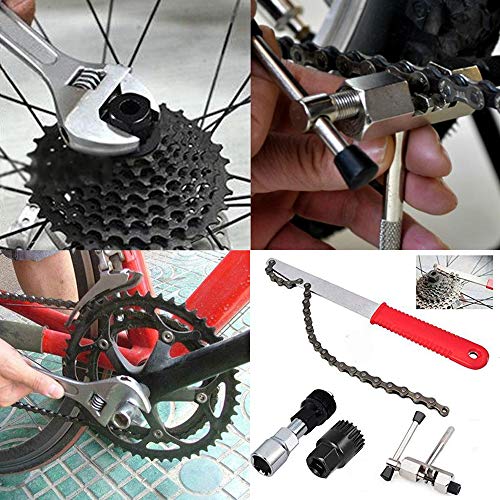 HUA Bike Cassette Removal Tool with Chain Whip Bicycle Sprocket Removal Tools Sprocket Remover 4-Piece Set